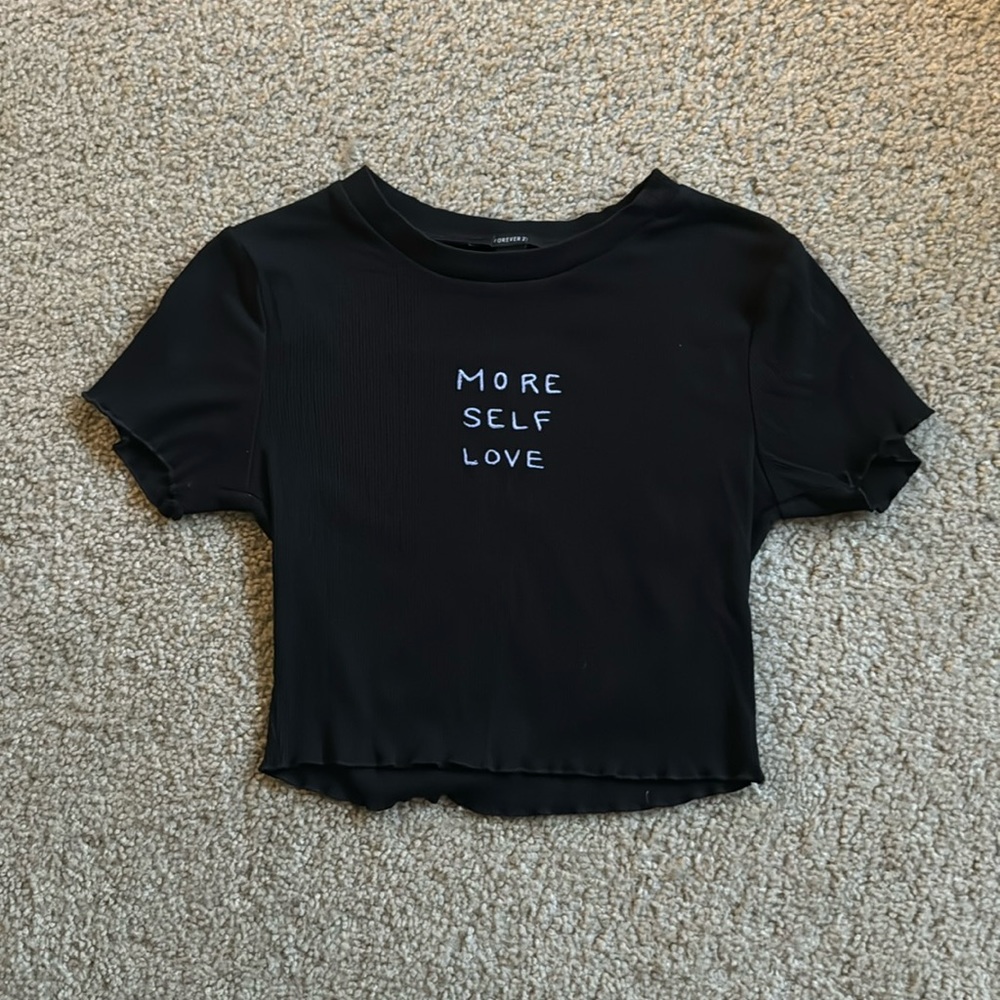 Forever 21 more self love robbed crop short sleeve top
